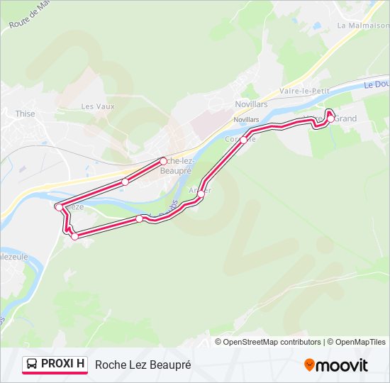 Plan de la ligne PROXI H de bus