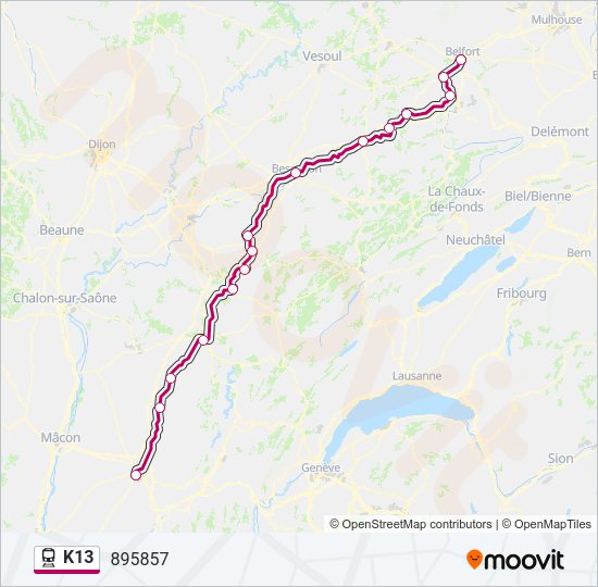 Plan de la ligne K13 de train