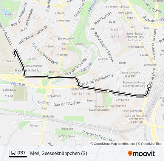 Plan de la ligne D37 de bus