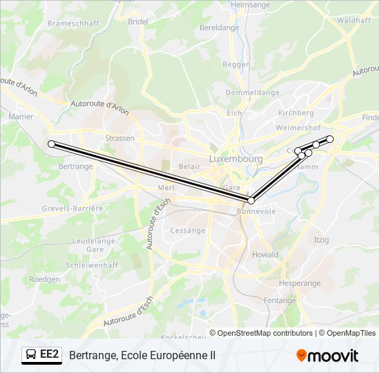 Plan de la ligne EE2 de bus