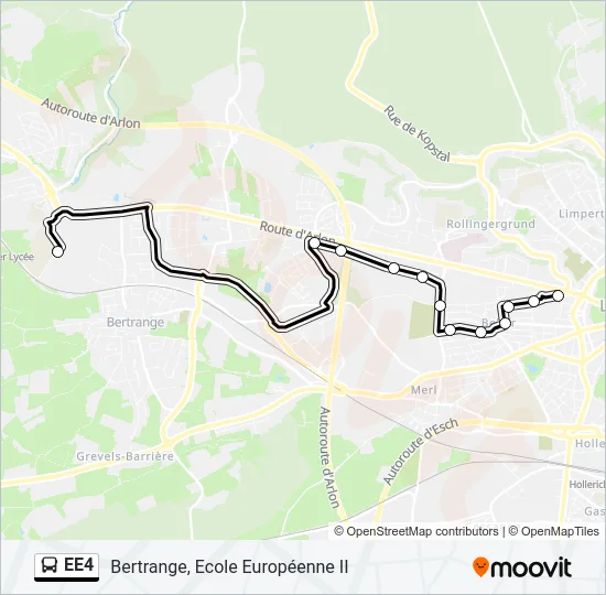 Plan de la ligne EE4 de bus