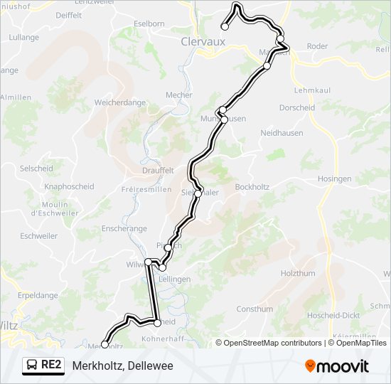 Plan de la ligne RE2 de bus