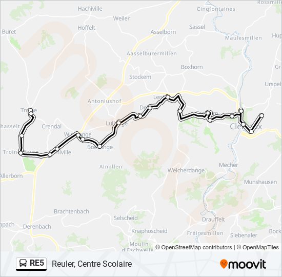 Plan de la ligne RE5 de bus