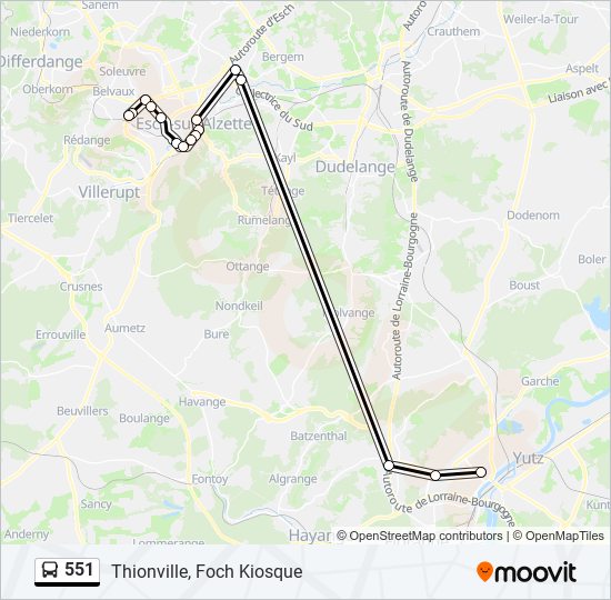 Plan de la ligne 551 de bus