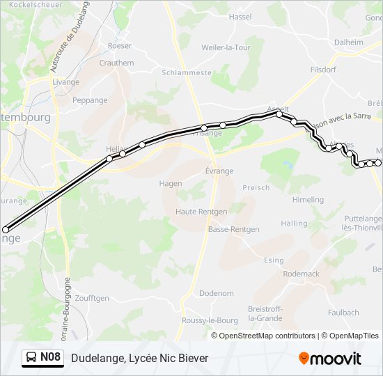 N08 bus Line Map