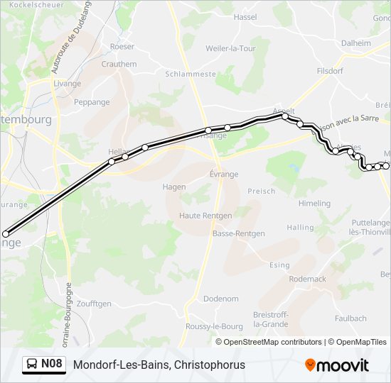 Plan de la ligne N08 de bus