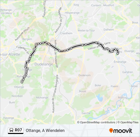 Plan de la ligne R07 de bus