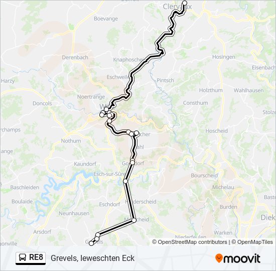 Plan de la ligne RE8 de bus