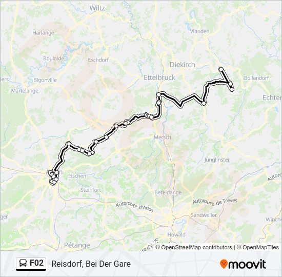 Plan de la ligne F02 de bus