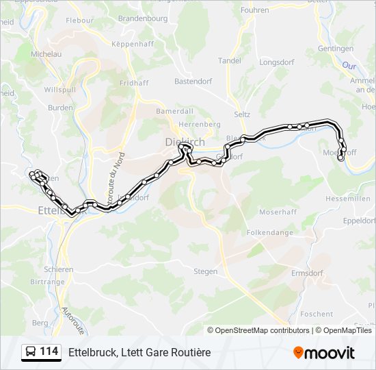 Plan de la ligne 114 de bus