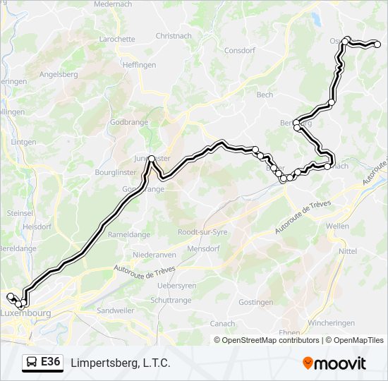 Plan de la ligne E36 de bus