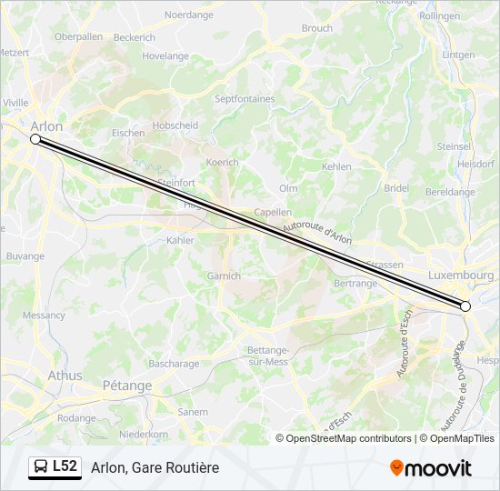 Plan de la ligne L52 de bus