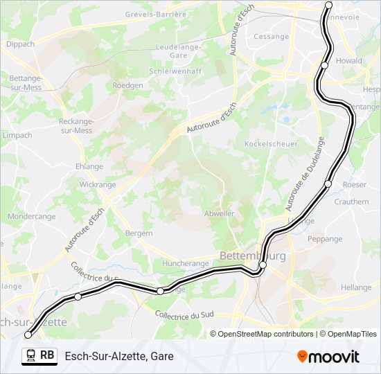 Plan de la ligne RB de train