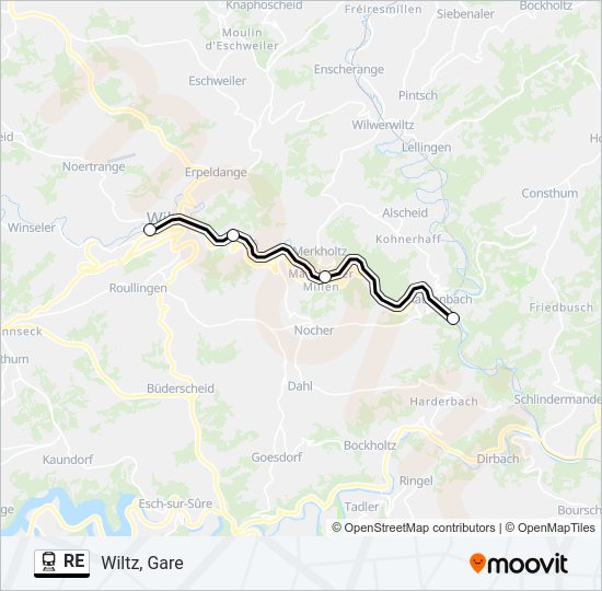 Plan de la ligne RE de train