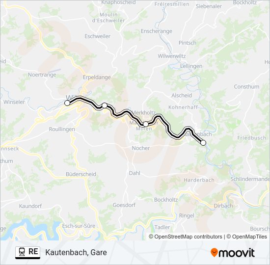 Plan de la ligne RE de train