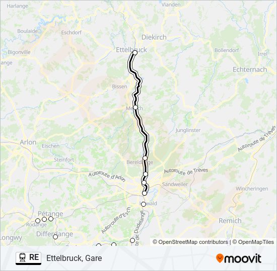 Plan de la ligne RE de train