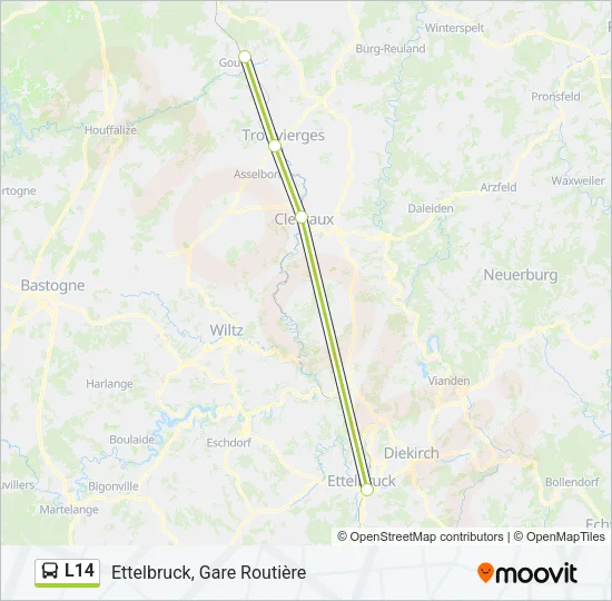 Plan de la ligne L14 de bus