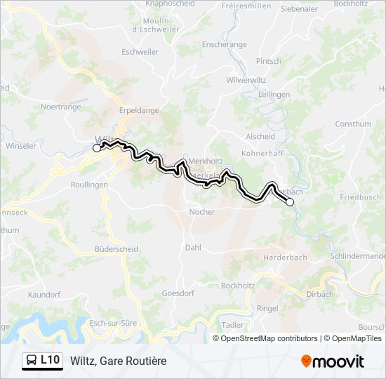 Plan de la ligne L10 de bus