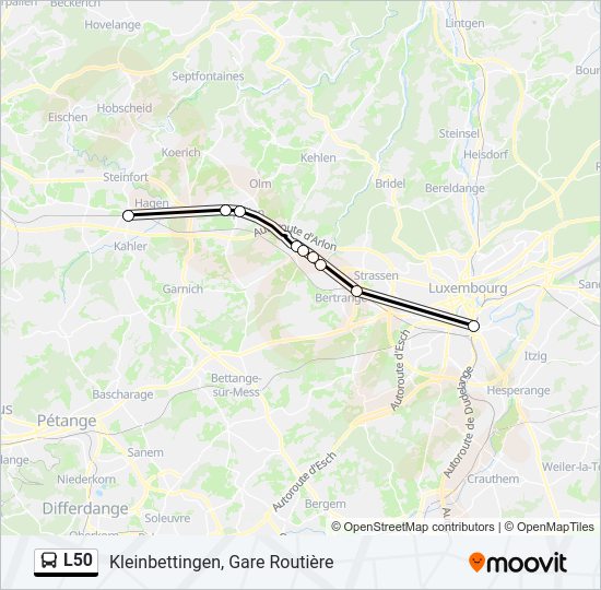 Plan de la ligne L50 de bus