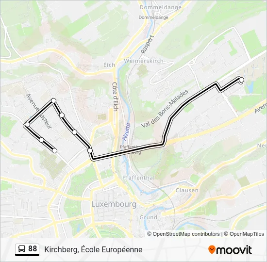 88 Route: Schedules, Stops & Maps - Kirchberg, École Européenne (Updated)