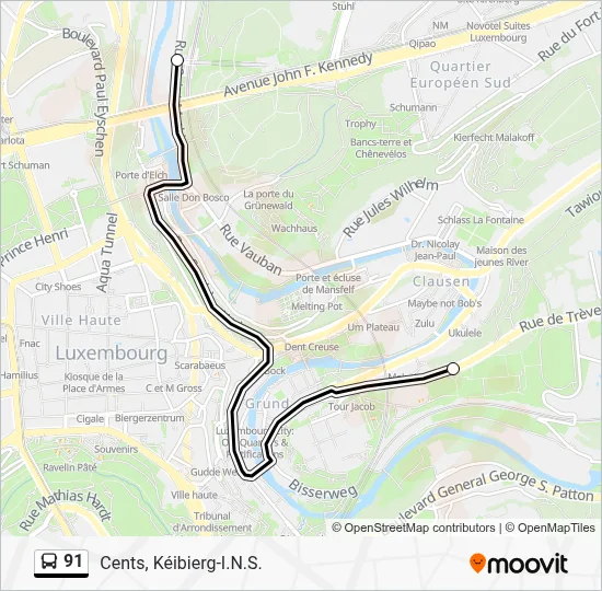 91 Route: Schedules, Stops & Maps - Cents, Kéibierg-I.N.S. (Updated)