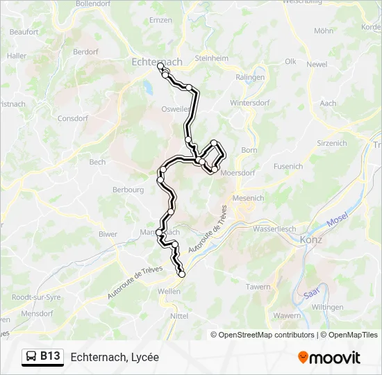 B13 Route: Schedules, Stops & Maps - Echternach, Lycée (Updated)