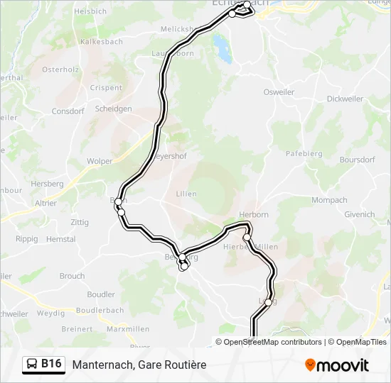B16 Route: Schedules, Stops & Maps - Manternach, Gare Routière (Updated)
