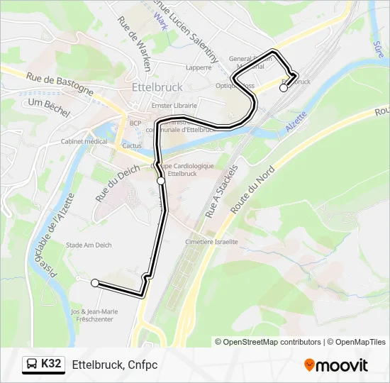 K32 Route: Schedules, Stops & Maps - Ettelbruck, Gare Routière (Updated)