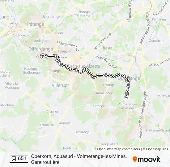 651 Itinéraire: Horaires, Arrêts & Plan - Volmerange-Les-Mines, Gare ...