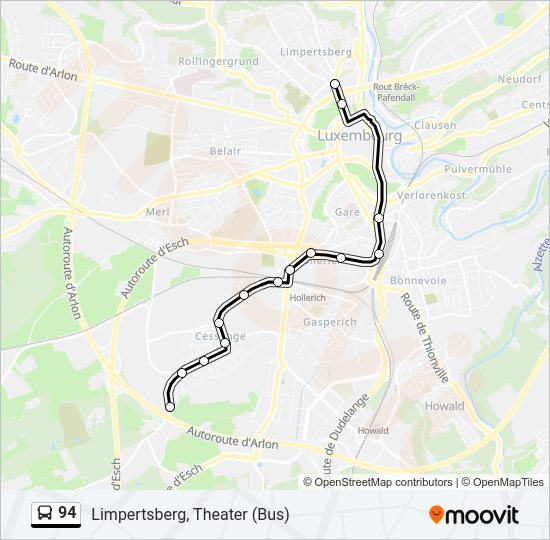 Plan de la ligne 94 de bus