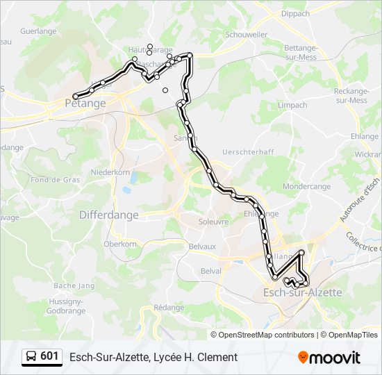 601 bus Line Map