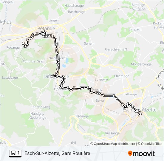 Plan de la ligne 1 de bus