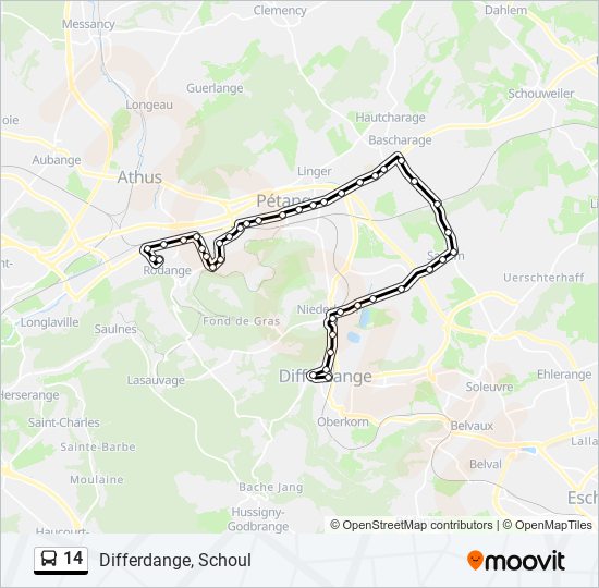 Plan de la ligne 14 de bus