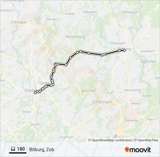 Plan de la ligne 180 de bus