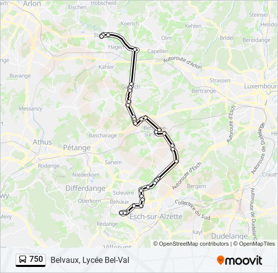 Plan de la ligne 750 de bus