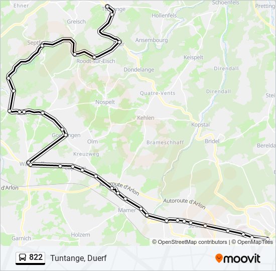 Plan de la ligne 822 de bus