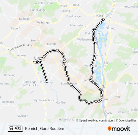 Plan de la ligne 432 de bus