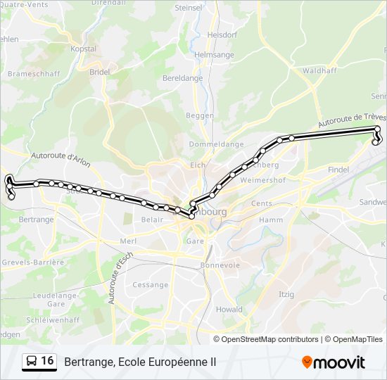 Plan de la ligne 16 de bus