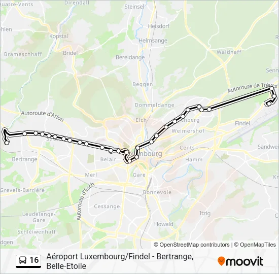 Plan de la ligne 16 de bus
