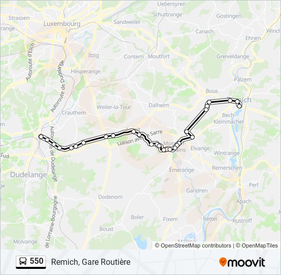 Plan de la ligne 550 de bus