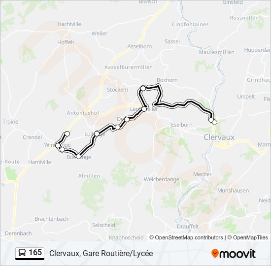 Plan de la ligne 165 de bus