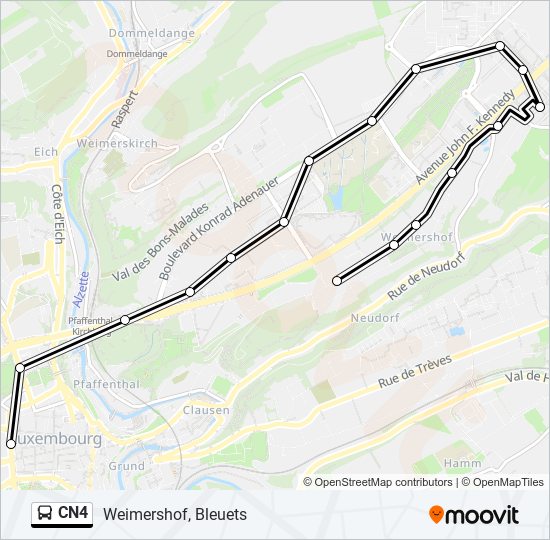 Plan de la ligne CN4 de bus