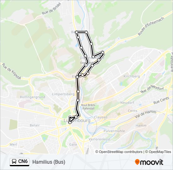 Plan de la ligne CN6 de bus