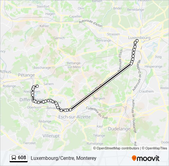 Plan de la ligne 608 de bus