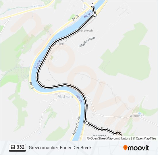 Plan de la ligne 332 de bus