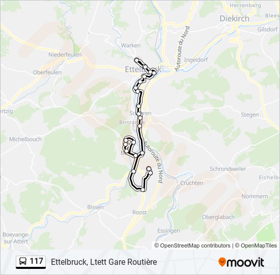 Plan de la ligne 117 de bus