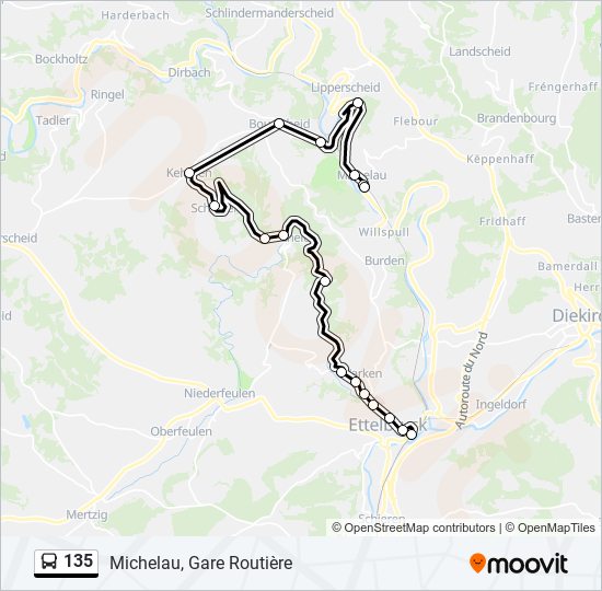 Plan de la ligne 135 de bus