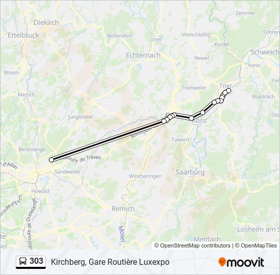 Plan de la ligne 303 de bus