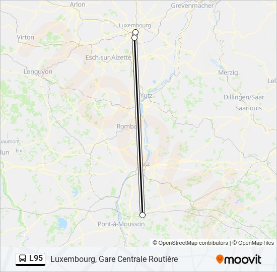 Plan de la ligne L95 de bus