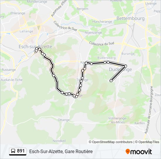 Plan de la ligne 891 de bus